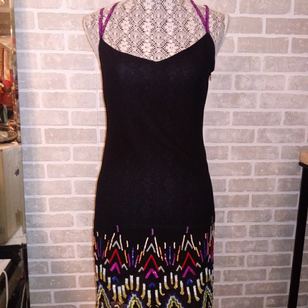 NEW Look lack dress w colorful sequins Sz XS